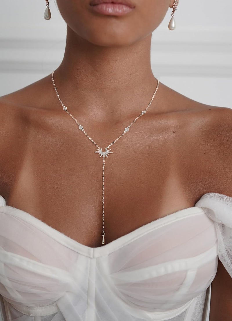 FAONDU Store Lariat Long Necklace for Women Trendy Layered Y Necklace Dainty Pendant Drop Dangle Necklace Y-Shaped Necklace Simple CZ Necklace for Women Jewelry - Image 2